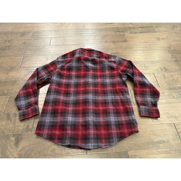 Pendleton Mason Mens Red Button Up 100% Cotton Flannel Plaid Long Sleeve Shirt L - Picture 3 of 8